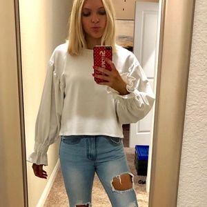 White Puffy Sleeve Sweater